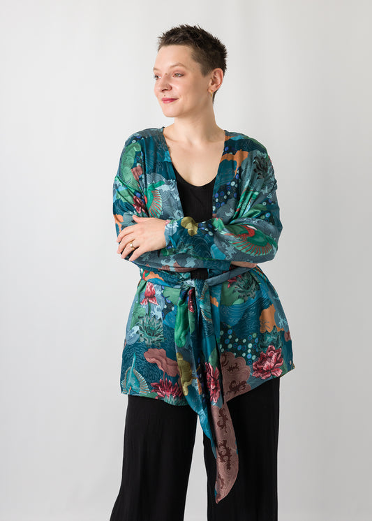 Cora | Cardigan mit Gürtel | Eisvogel | EcoVero-Satin